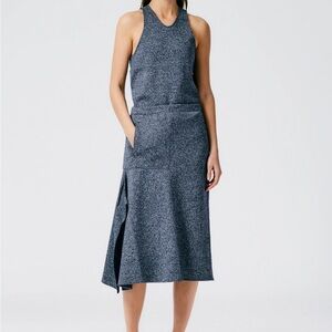 Tibi Charcoal Navy Asymmetrical Midi Skirt with Side Slit and matching top